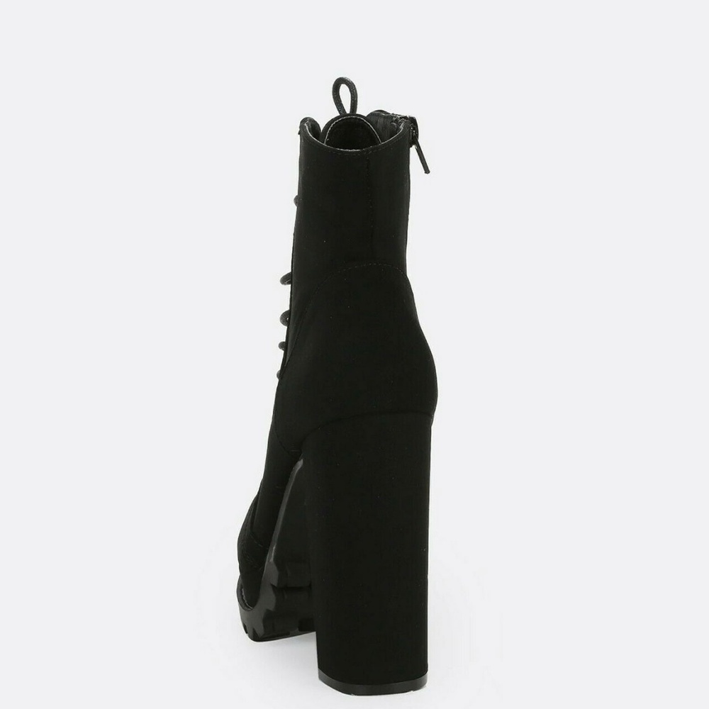 NEW🔥 Lug Sole Chunky Heel Combat Ankle Booties - Picture 4 of 5